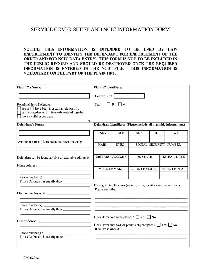 cover sheet ncic information Preview on Page 1