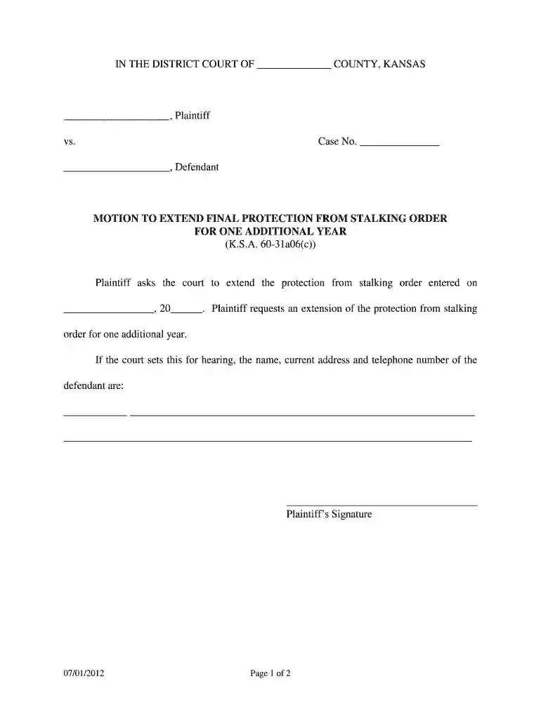 kansas motion final protection stalking Preview on Page 1