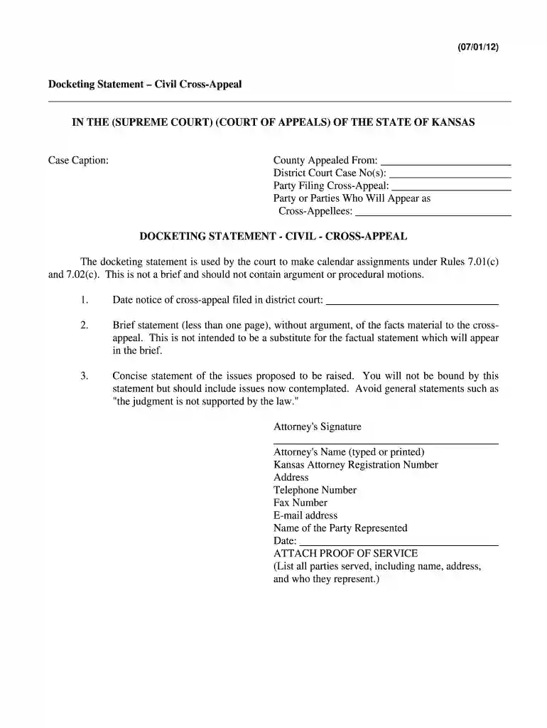 kansas cross appeal form Preview on Page 1