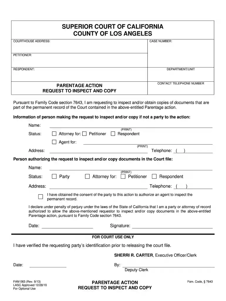 Parentage Action Request To Inspect And Copy FAM 063 ... Preview on Page 1