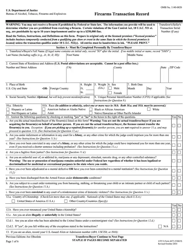 printable form 4473 Preview on Page 1