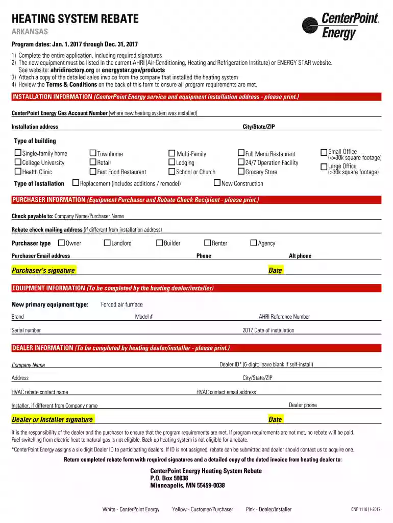 centerpoint rebate form Preview on Page 1