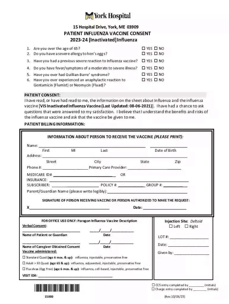 York-Hospital-PATIENT-Influenza-Vaccine-Consent- Preview on Page 1