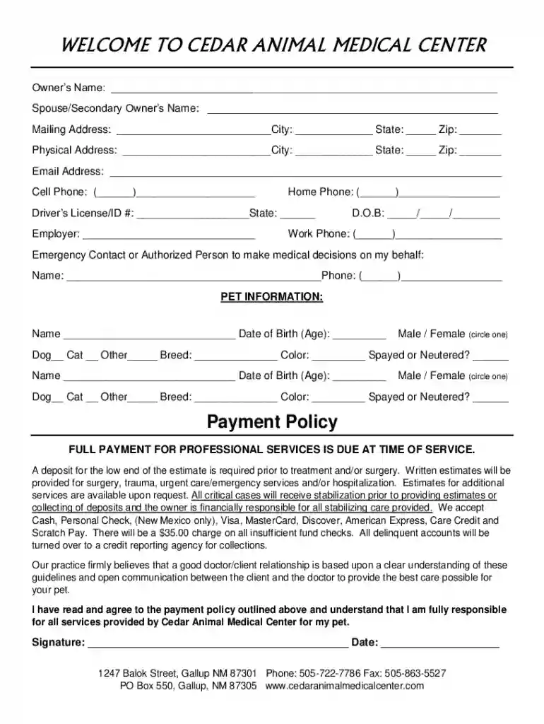 veterinary forms templates free Preview on Page 1