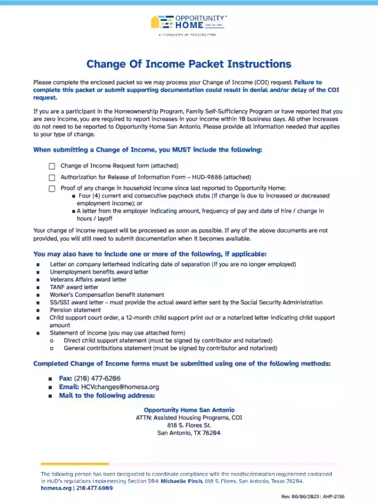 Change Of Income Packet Instructions Preview on Page 1