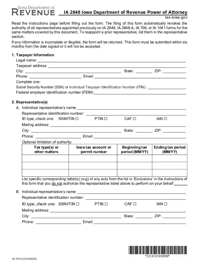 IA 2848 Iowa Power of Attorney Form tax iowa Preview on Page 1