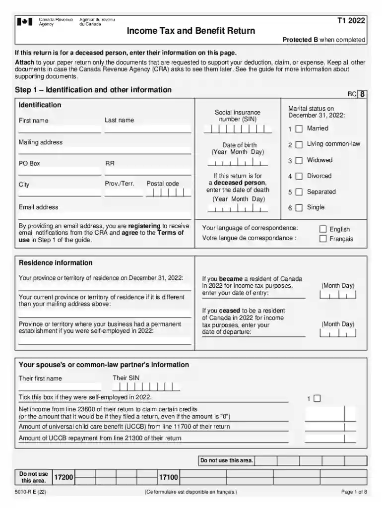 income tax benefit return t1 form Preview on Page 1