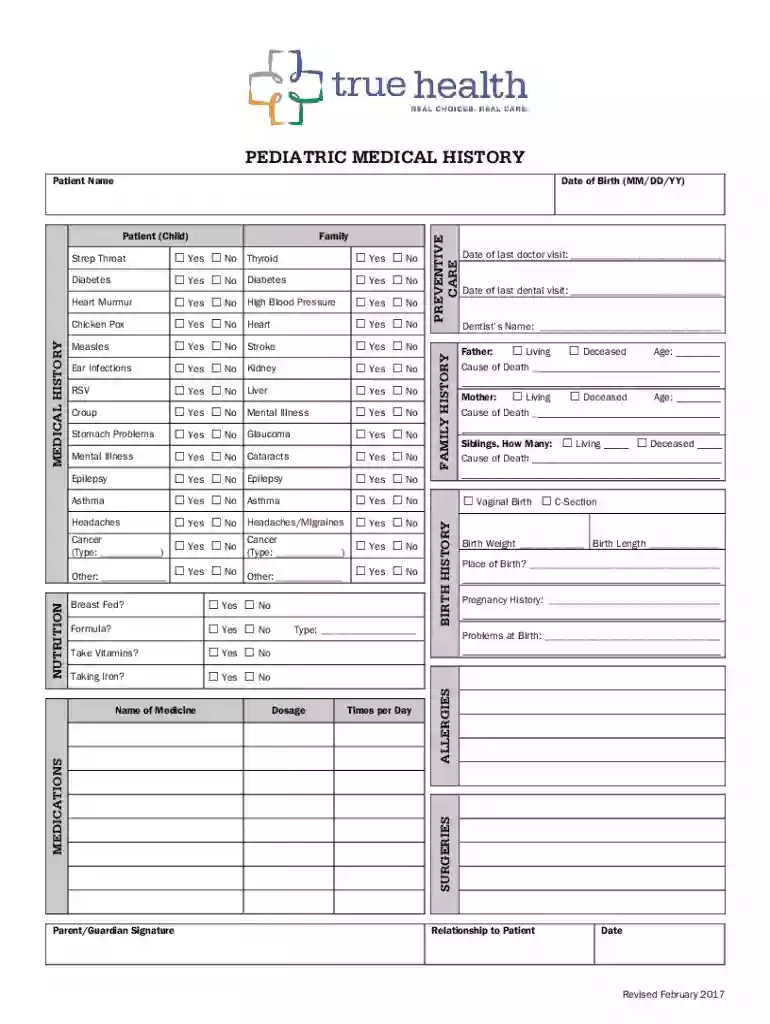pediatric patient registration form Preview on Page 1