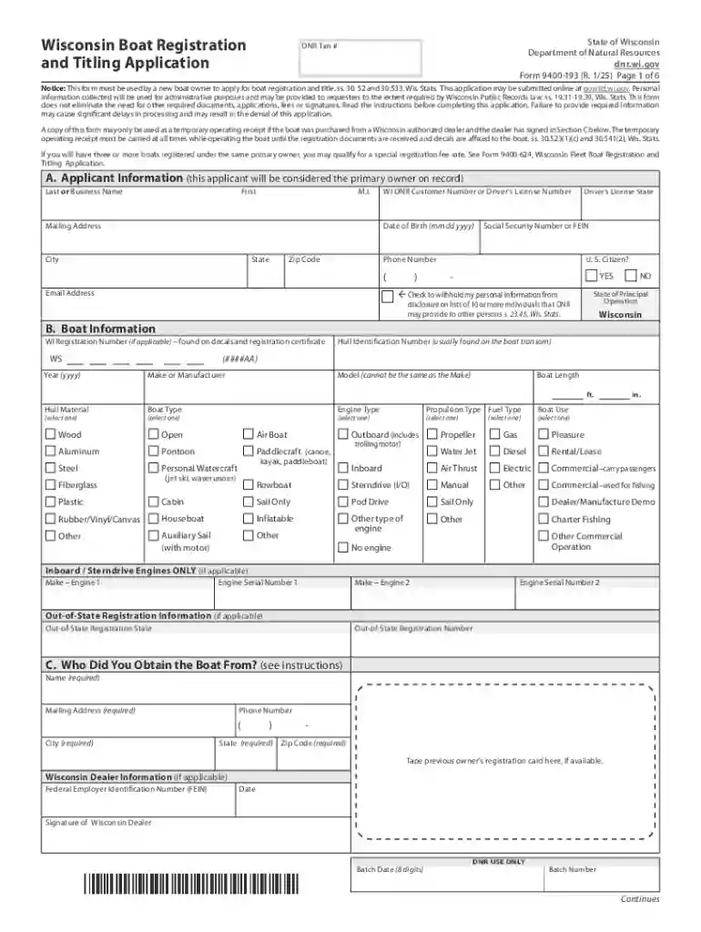 wisconsin boat registration and titling application Preview on Page 1