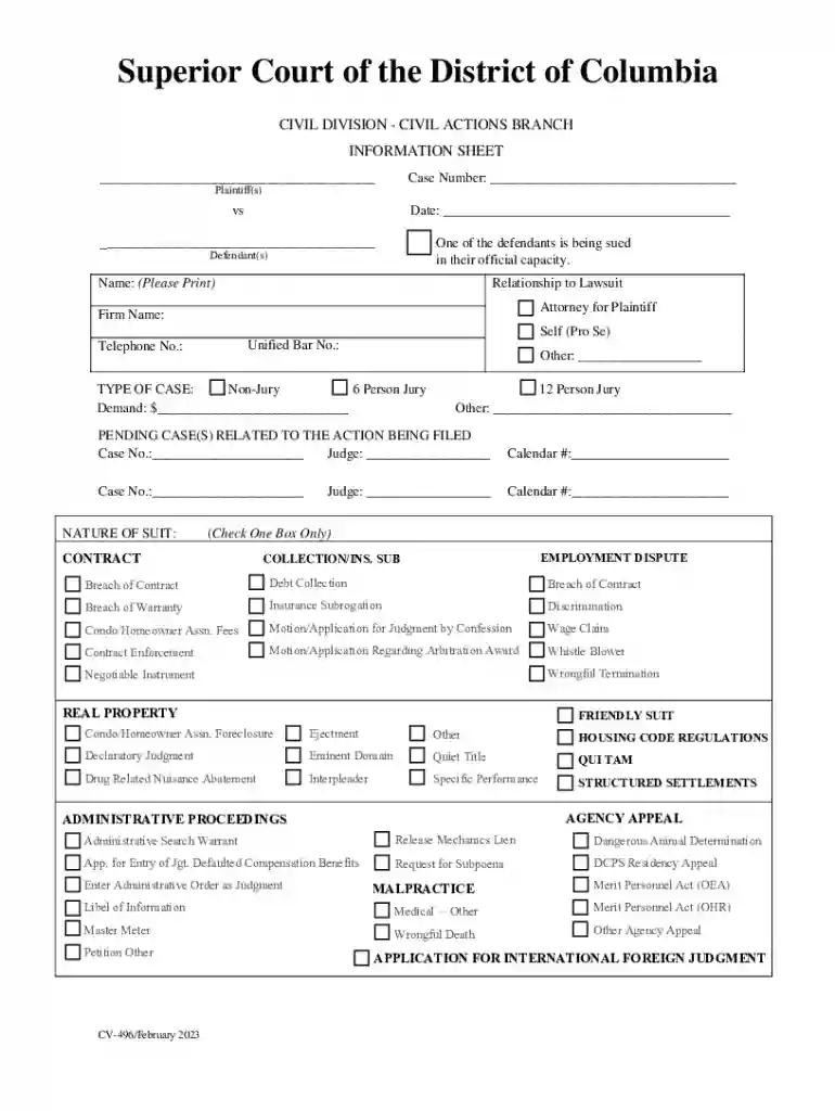 Information Sheet :: District Of Columbia :: Civil Actions Preview on Page 1