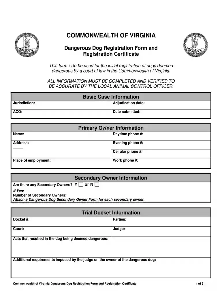 virginia dangerous dog registry Preview on Page 1
