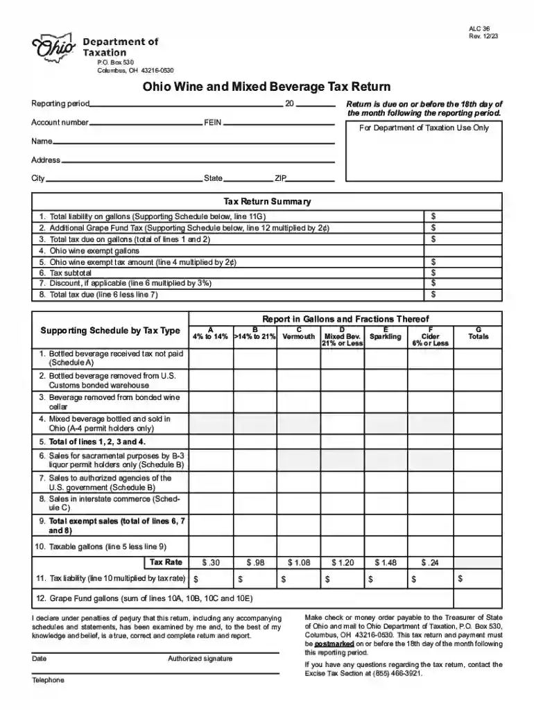 Ohio DOT Releases Wine, Mixed Beverage Tax Return Form Preview on Page 1