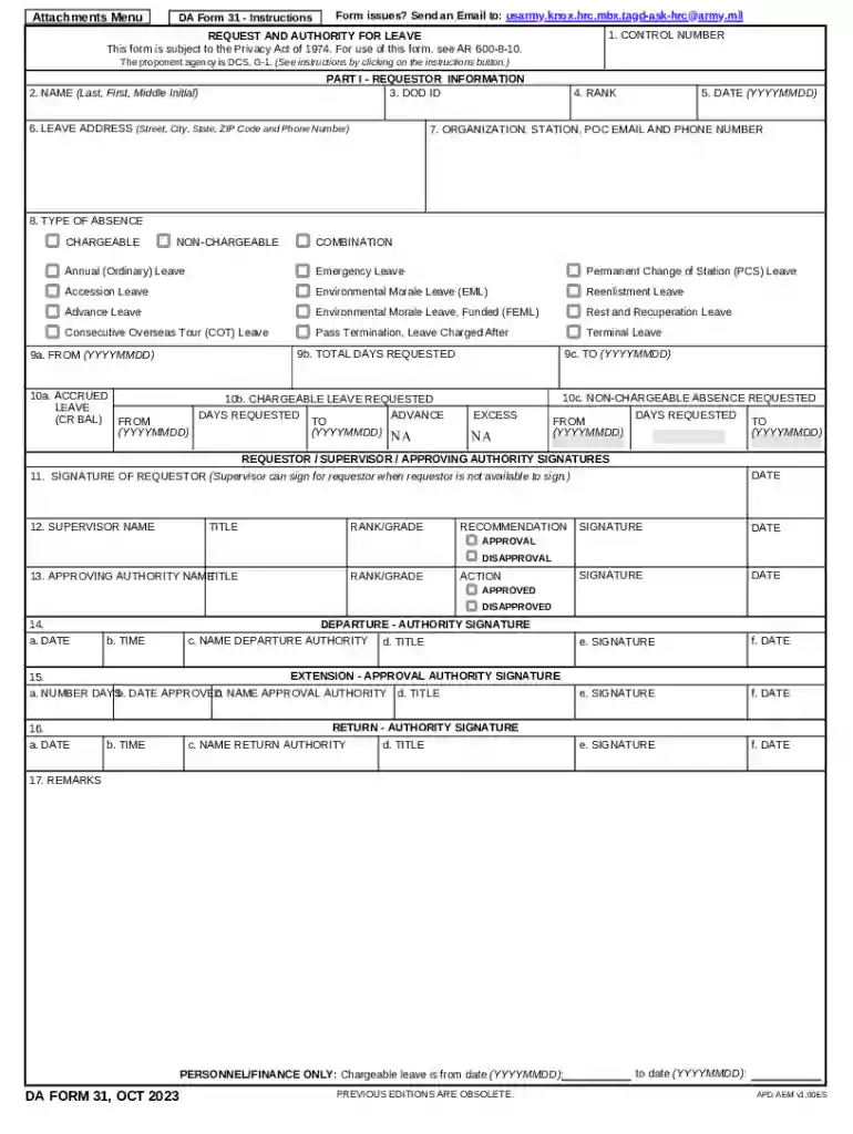 da 31 form army Preview on Page 1