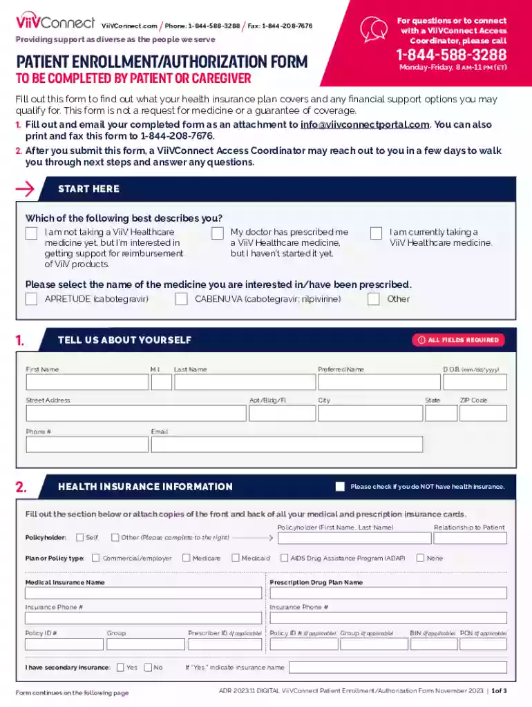 viivconnect insurance medical patient enrollment Preview on Page 1
