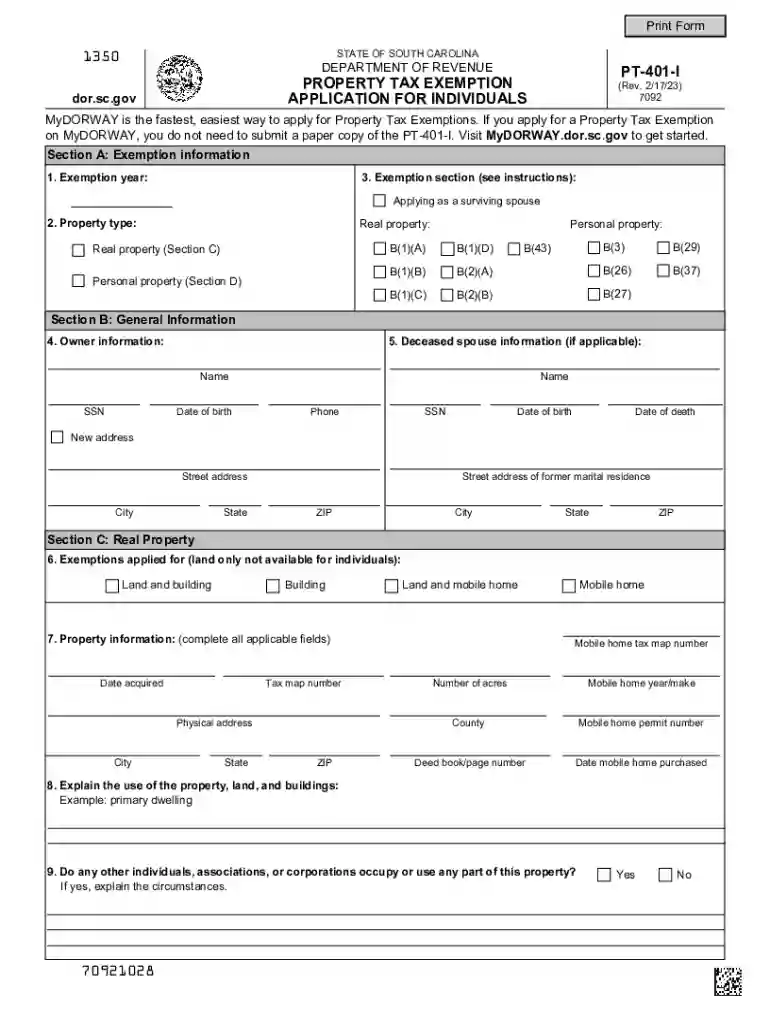 sc homestead exemption form Preview on Page 1