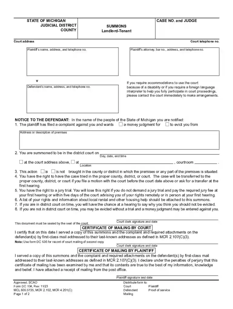 DC 104, Summons, Landlord-TenantNEW Preview on Page 1