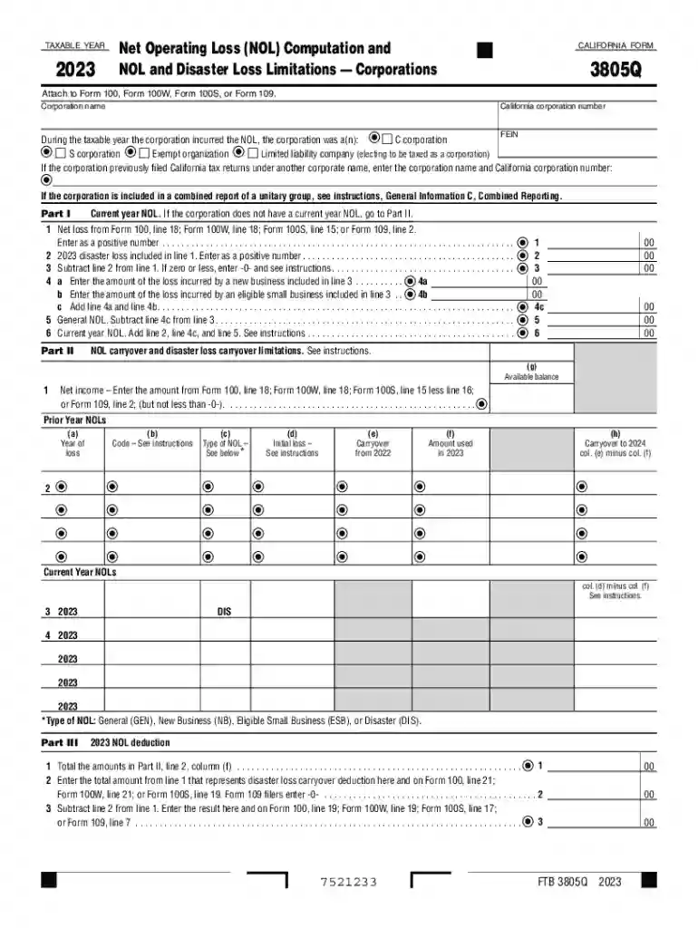 24416 Form 1 Net operating loss (NOL) computation and Preview on Page 1