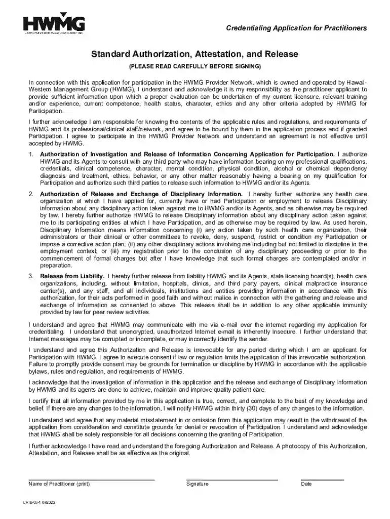 Credentialing Application for Practitioners Preview on Page 1
