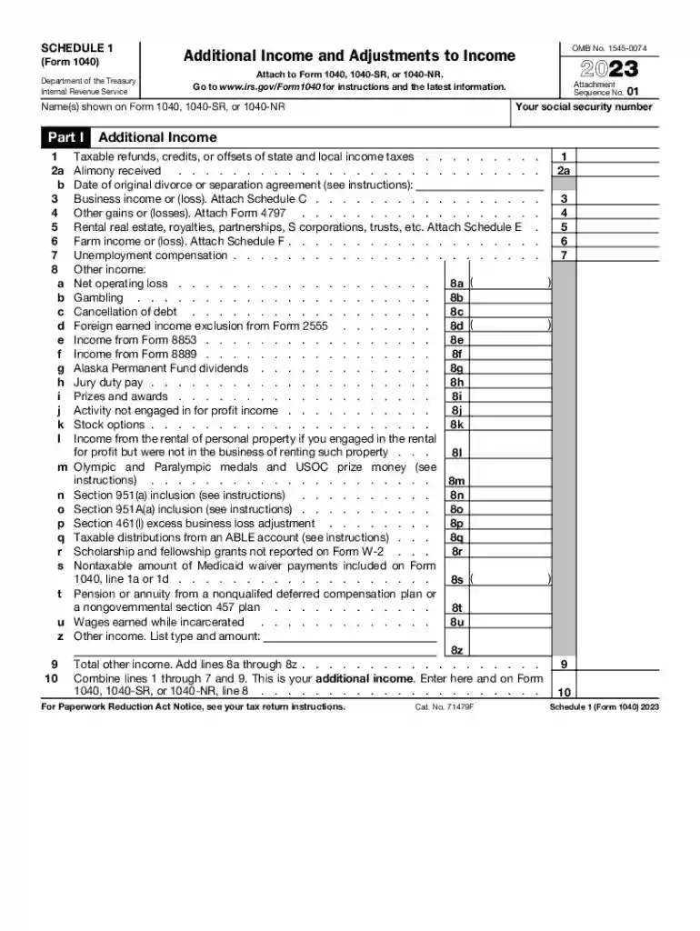 2023 form 1040 schedule 1 Preview on Page 1