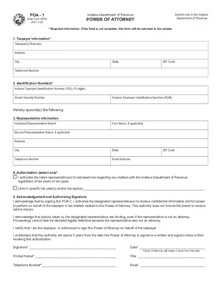 indiana form poa Preview on Page 1