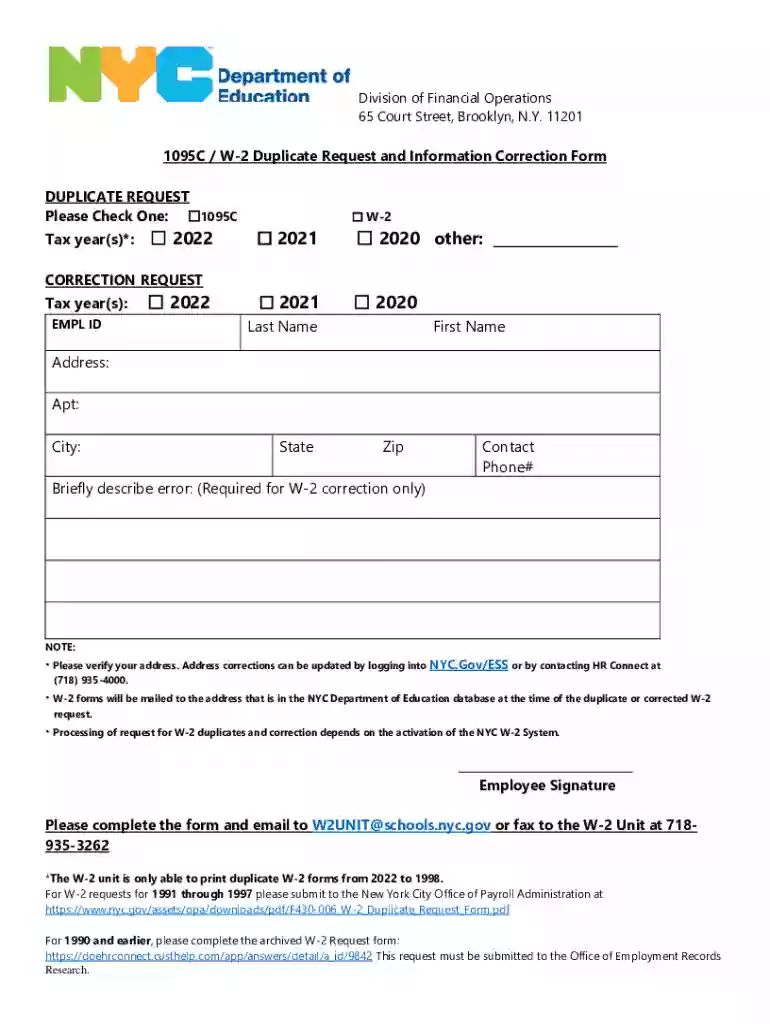 w2 request form Preview on Page 1