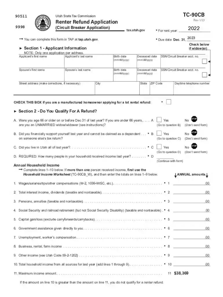 TC-90CB Renter Refun Application (Circuit Breaker Application) Forms & Publications Preview on Page 1