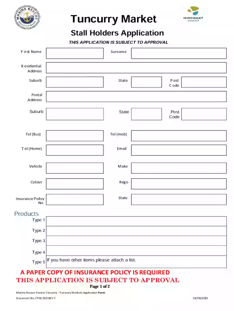 market stall holders application Preview on Page 1