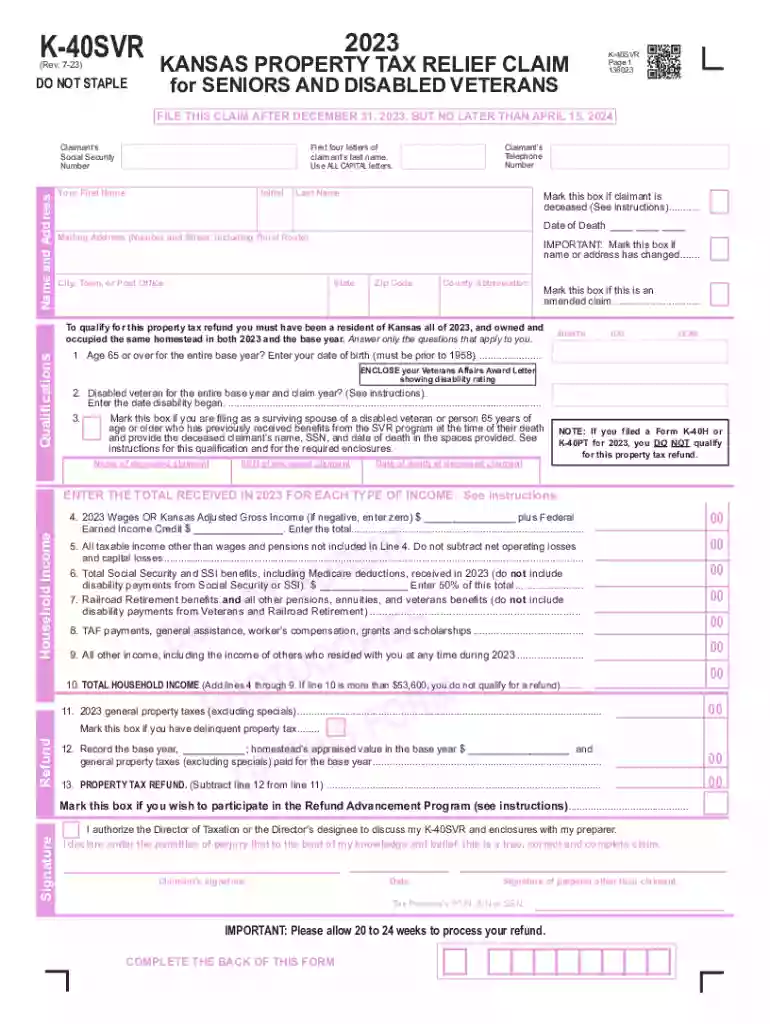 K-40SVR Property Tax Relief Claim for Seniors and Preview on Page 1