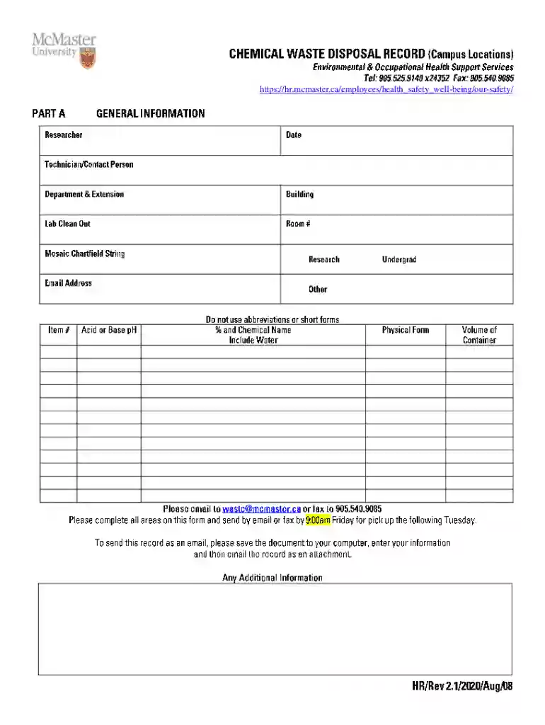 McMaster University Safety Form Preview on Page 1