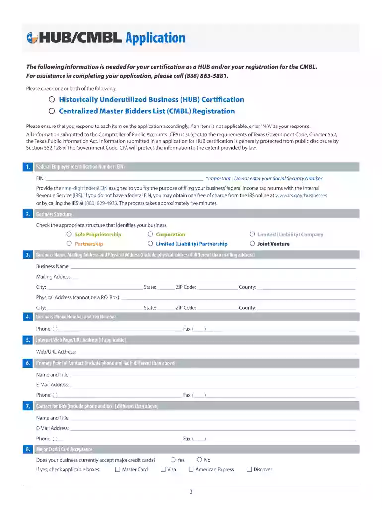 hub cmbl application texas 2009 form Preview on Page 1