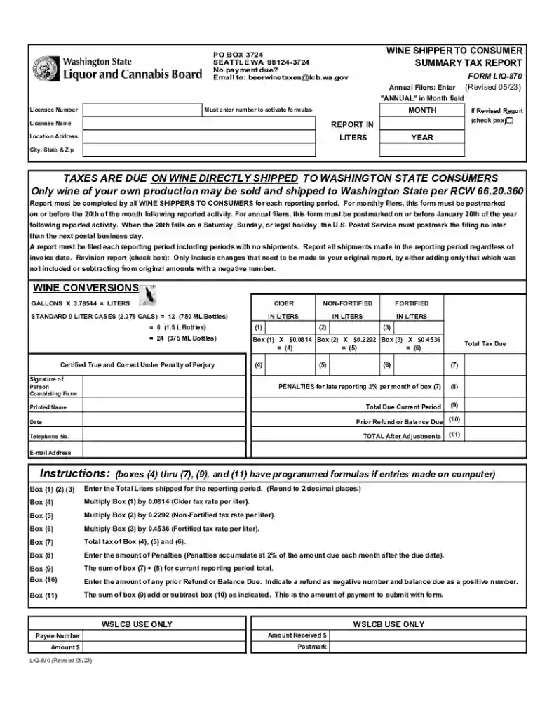 Tax and Fee ReportingWashington State Liquor and Preview on Page 1