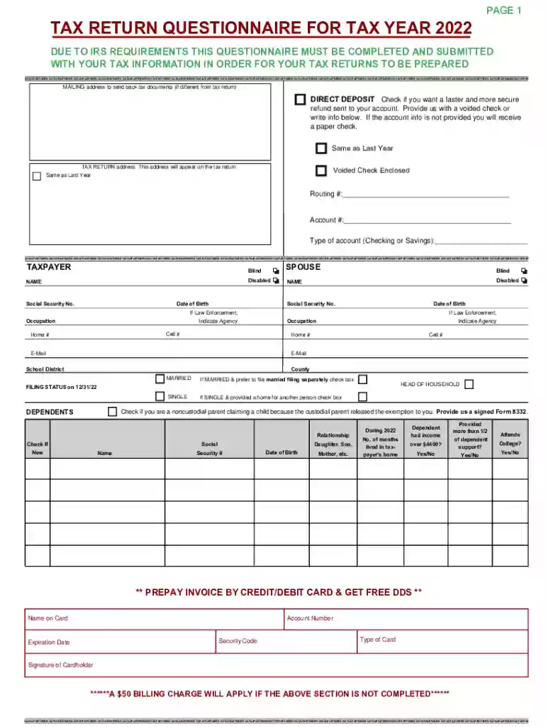 DUE TO IRS REQUIREMENTS THIS QUESTIONNAIRE MUST BE COMPLETED AND SUBMITTED Preview on Page 1