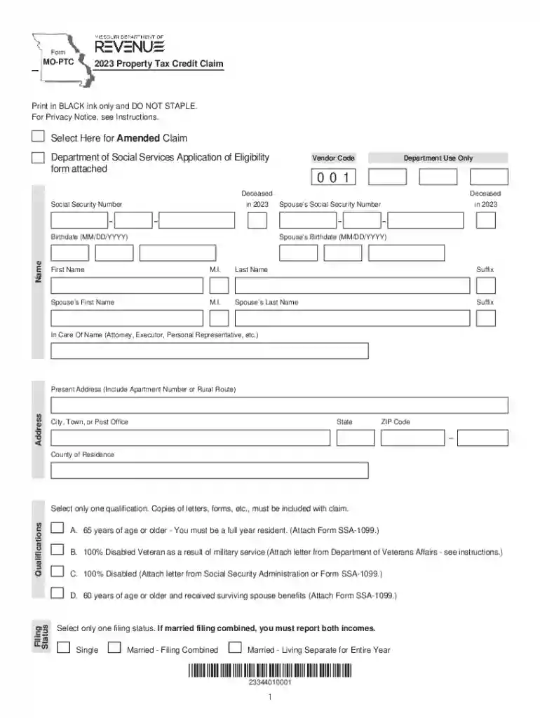 missouri property tax credit form Preview on Page 1