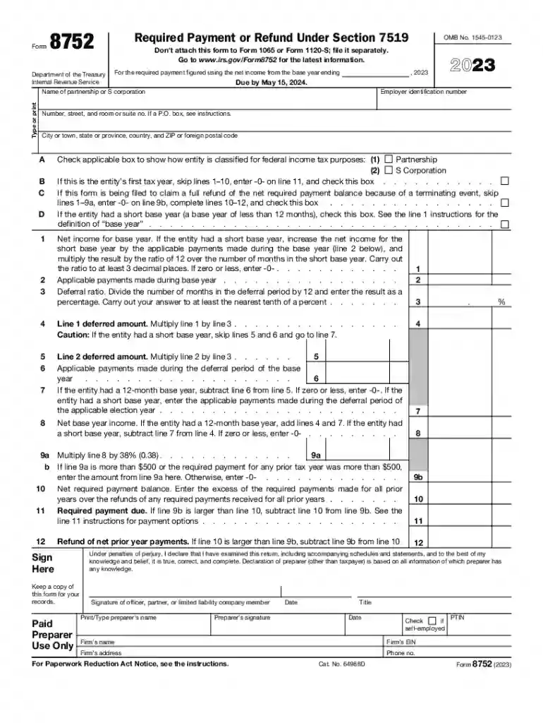 form 8752 instructions Preview on Page 1