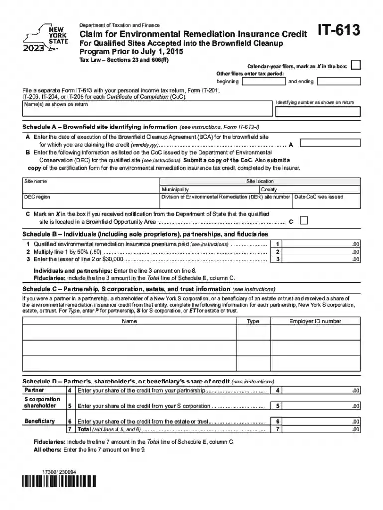 Form IT-613 Claim for Environmental Remediation Preview on Page 1