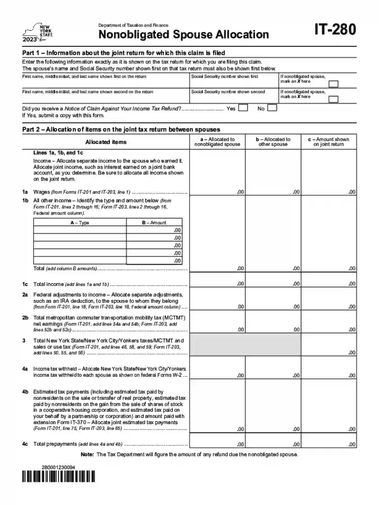 NY DTF IT-280 2021-2023 - Fill and Sign Printable Template Preview on Page 1