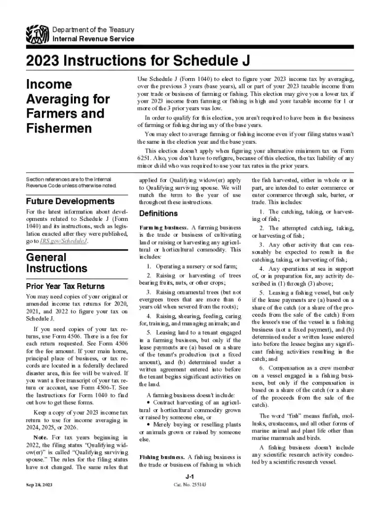 Schedule J (Form 1040) Income Averaging for Farmers Preview on Page 1