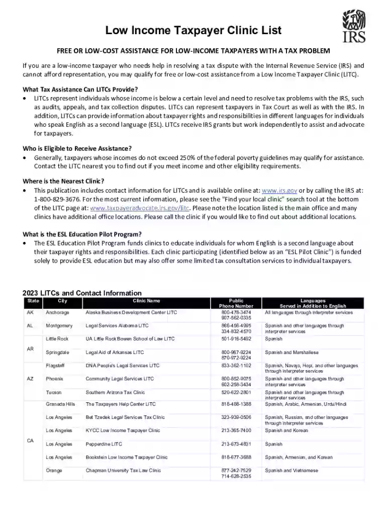 Publication 4134 (Rev 9-2023) Low Income Taxpayer Clinic List Preview on Page 1