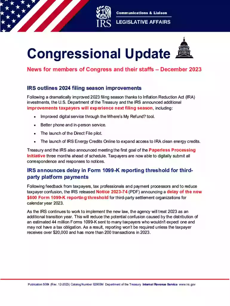 Publication 5084 (Rev 12-2023) IRS Congressional Update Newsletter Preview on Page 1