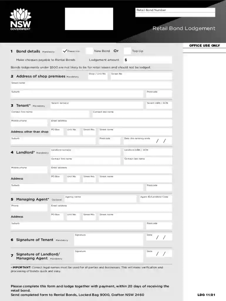 bond lodgement form Preview on Page 1