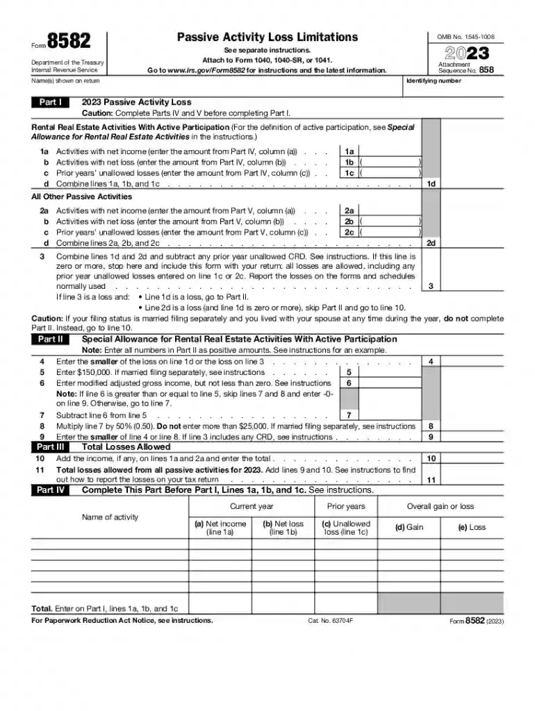 form 8582 Preview on Page 1