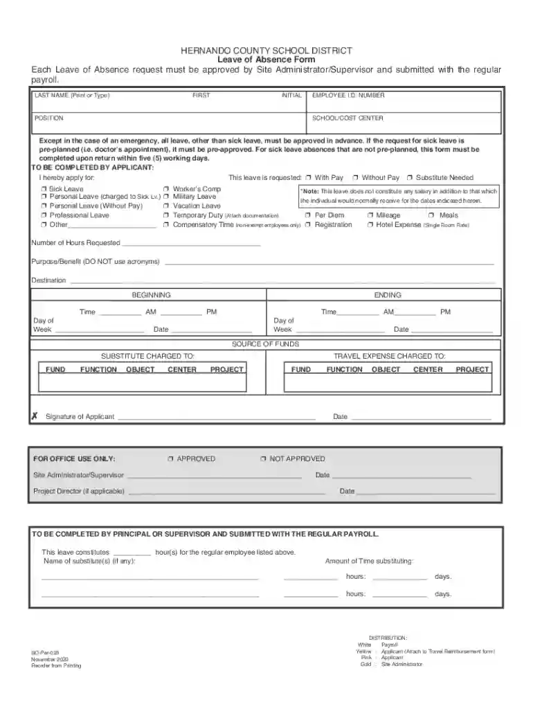 school district leave absence form Preview on Page 1