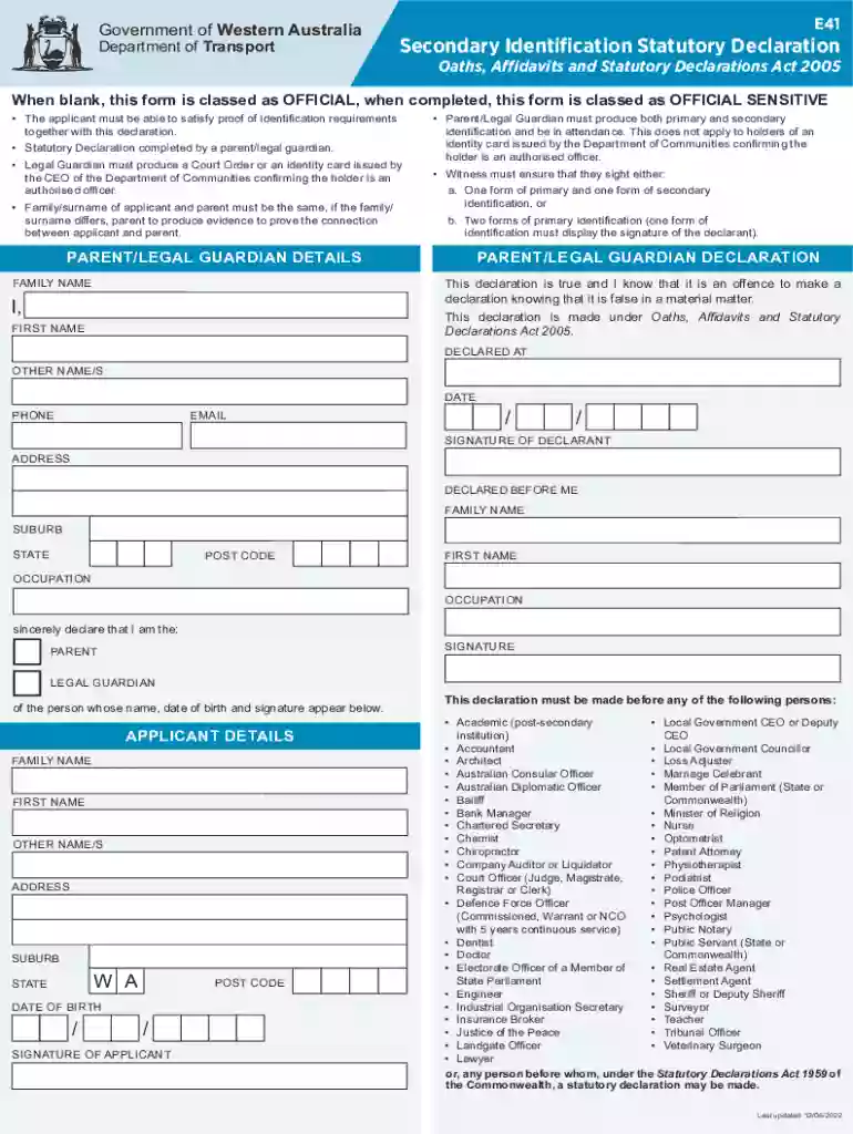 e41 form Preview on Page 1