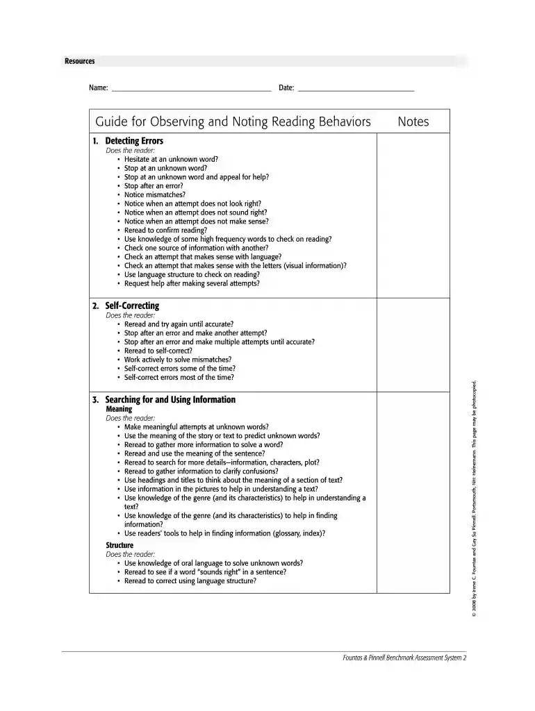 guide for observing and noting reading behaviors Preview on Page 1