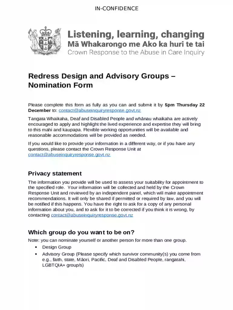 new zealand nomination form Preview on Page 1