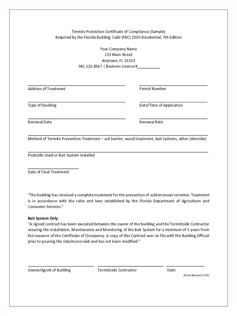 termite warranty certificate Preview on Page 1