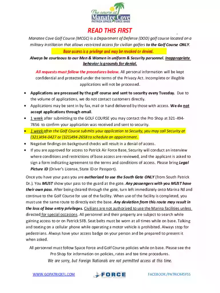 Manatee Cove Golf Course Application Preview on Page 1