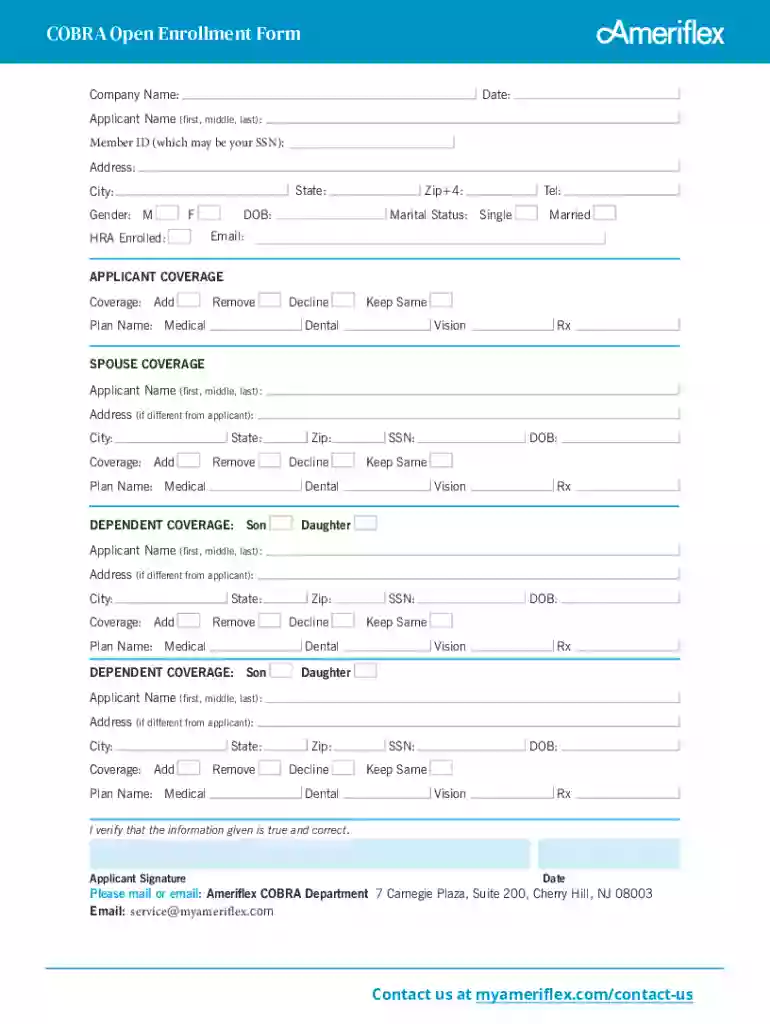 cobra open enrollment form Preview on Page 1