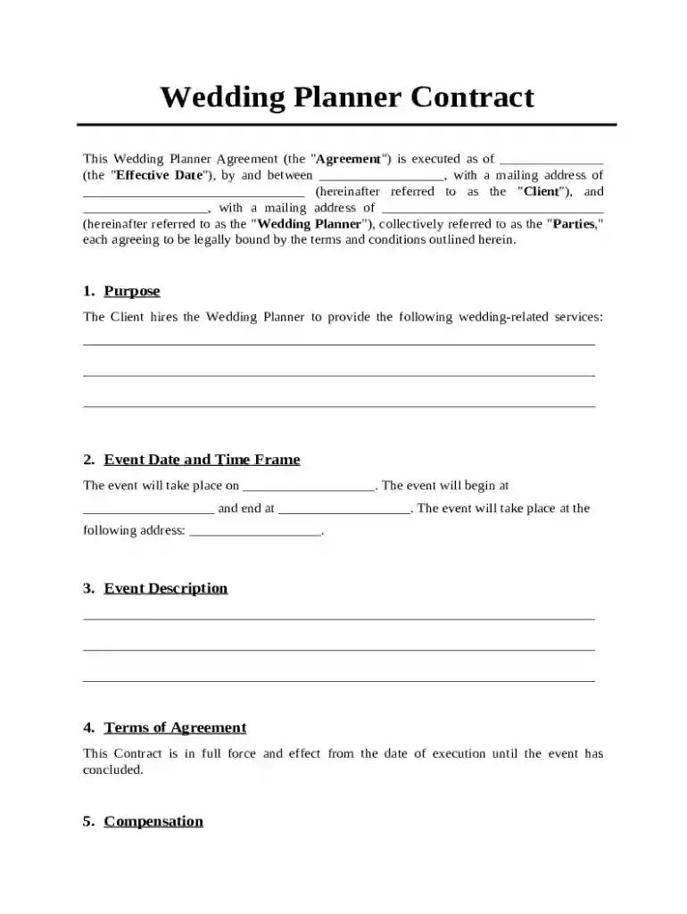 Wedding Planner Contract Preview on Page 1