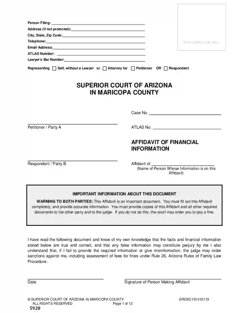 affidavit of financial information Preview on Page 1